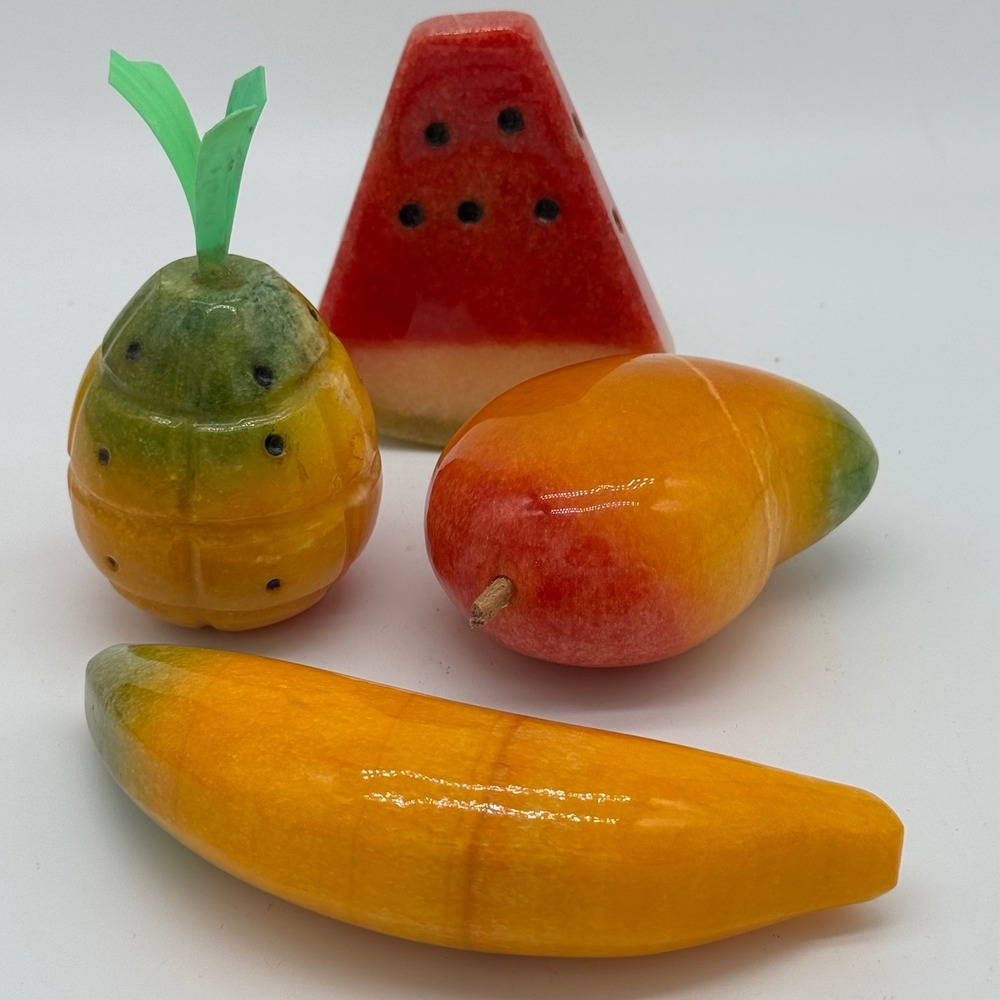 Vtg Italian Alabaster Stone Fruit Set Banana Watermelon Mango Pineapple Italy